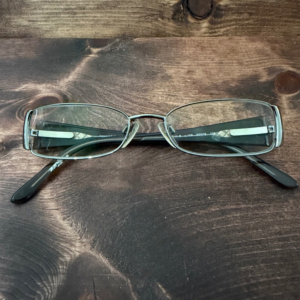 Chanel Eyeglass FRAME ONLY Gunmetal Brown Crystal Pearl CC Logo 50-16-135
